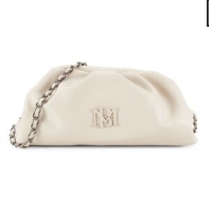 BADGLEY MISCHKA wrapped frame  crossbody with pearls chain ecru creamy beige NWT